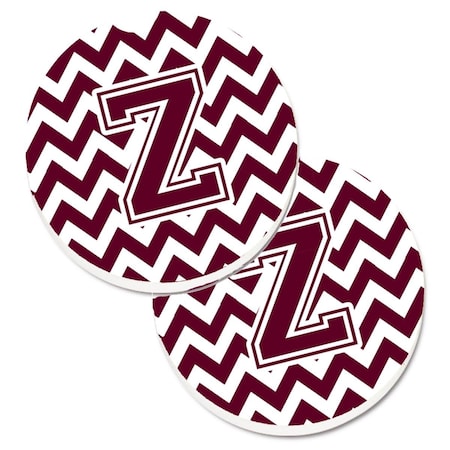 Carolines Treasures Letter Z Chevron Maroon and White Set of 2 Cup Holder Car Coaster CJ1051-ZCARC